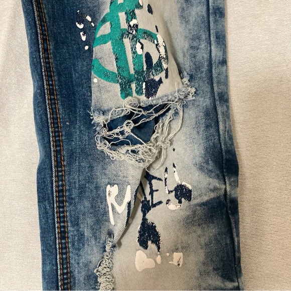 Switch Jeans Remarkable Sz 10 Kids Girls Blue Graffiti adjustable distressed - Picture 6 of 16